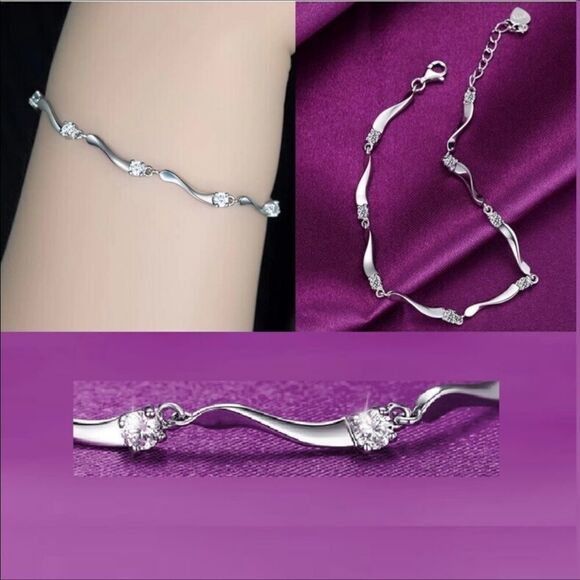 Sterling Silver Plated Twisted Link Bracelet - Picture 1 of 2